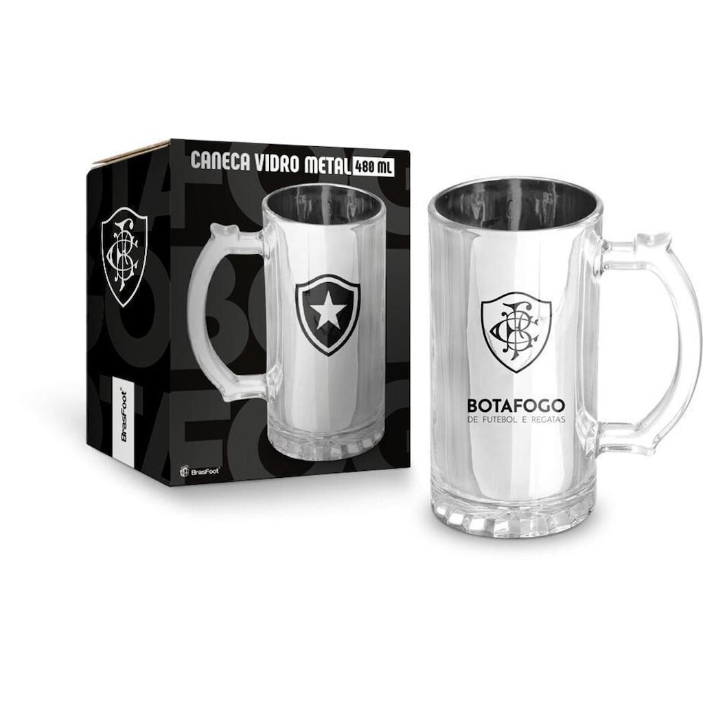 Caneca De Vidro Metalic Botafogo 480ml