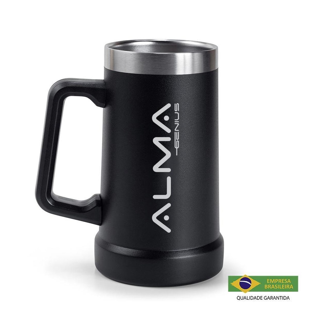 Caneca Térmica Aço Inox 709Ml Alma Genius Preto