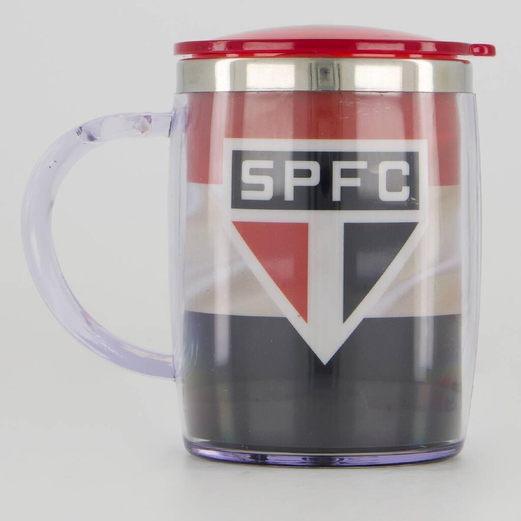 Caneca Térmica São Paulo com Tampa Vermelha e Preta