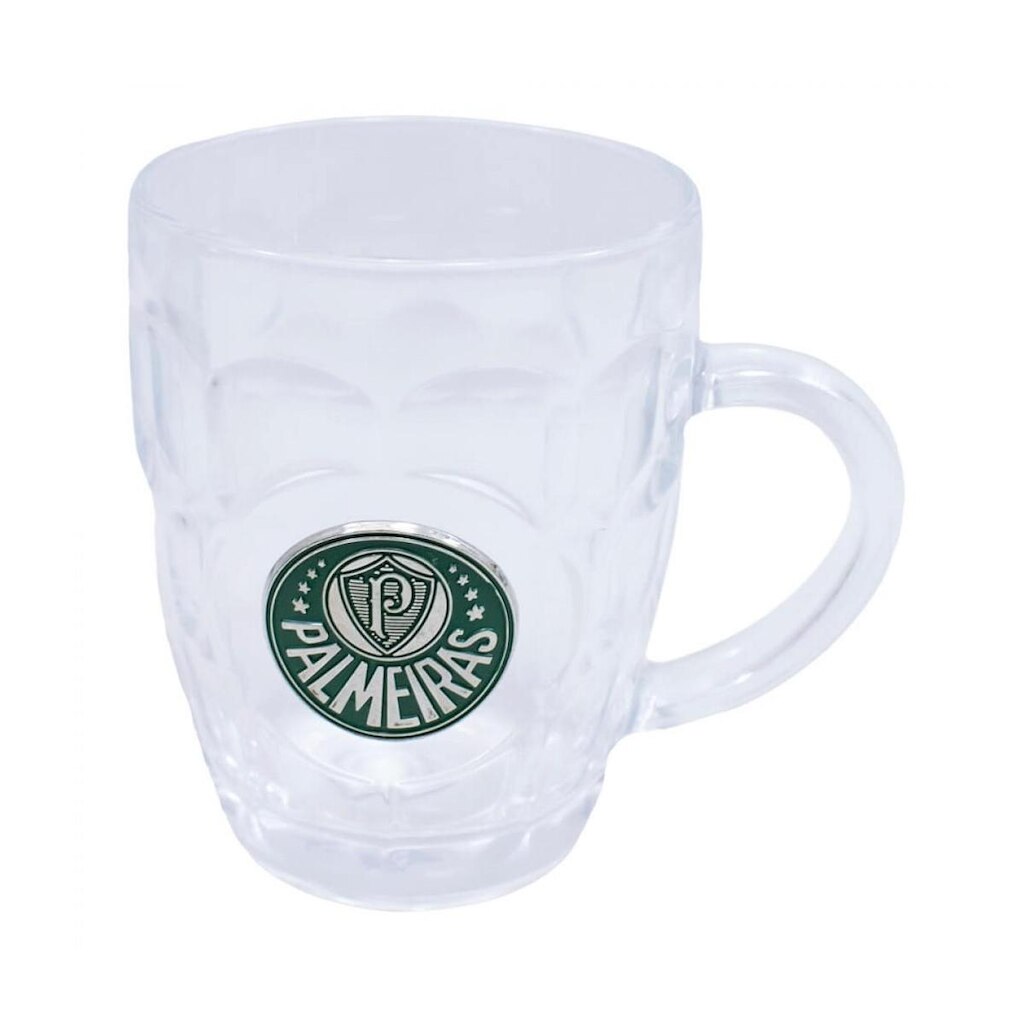 Caneca Vidro Brasão Metal 400ml - Palmeiras