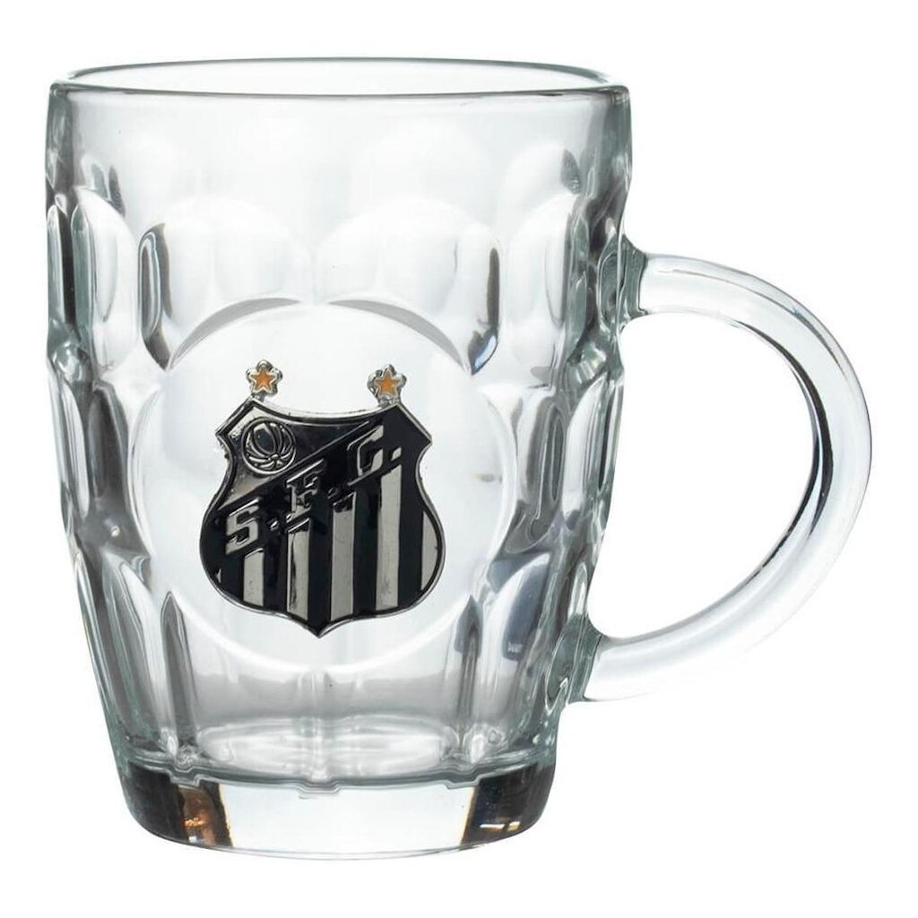Caneca Vidro Brasão Metal 400ml - Santos