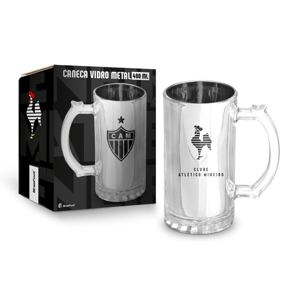 Caneca Vidro Metalic Times Atlético 480Ml