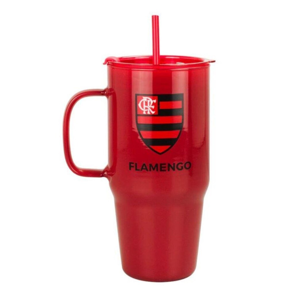 Caneca Vidro Opaca Canudo E Tampa 1200ml - Flamengo