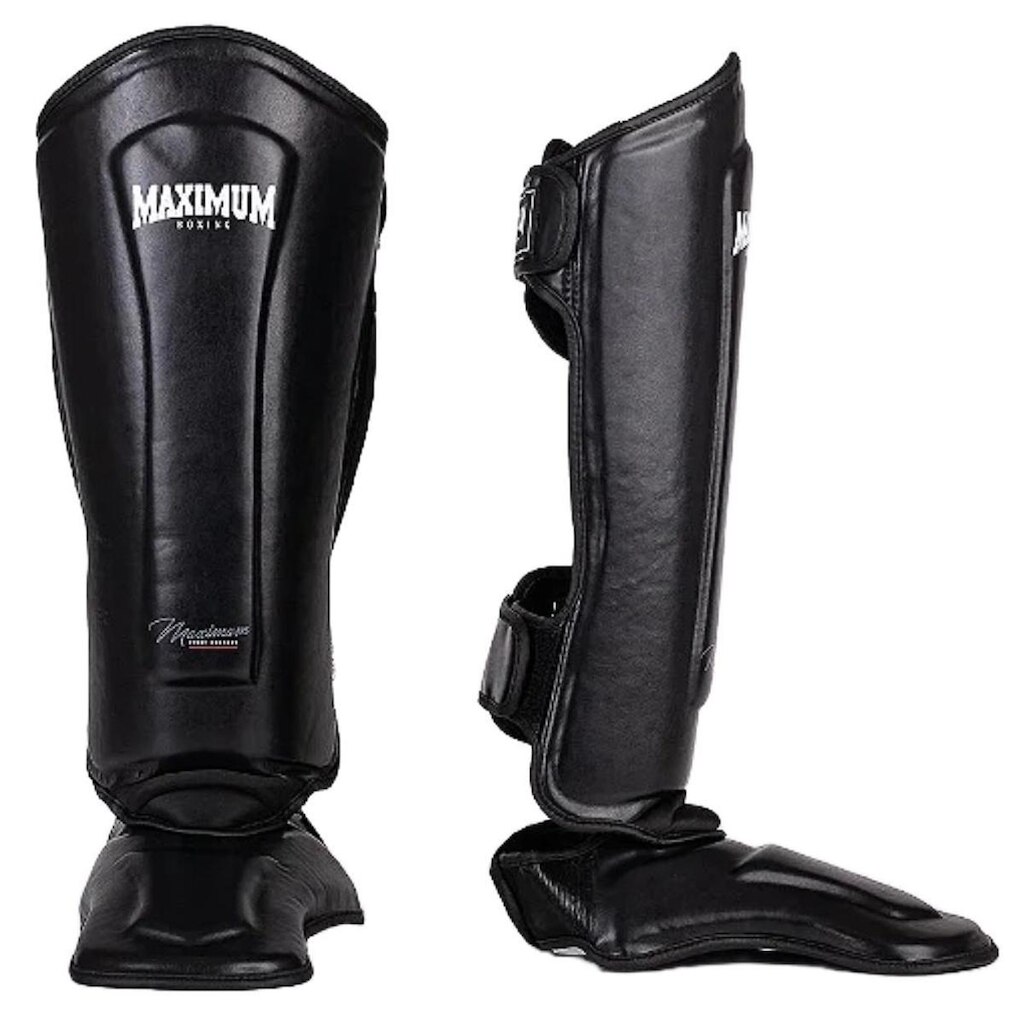 Caneleira de Muay Thai e Kickboxing Maximum Classic Black Couro PU