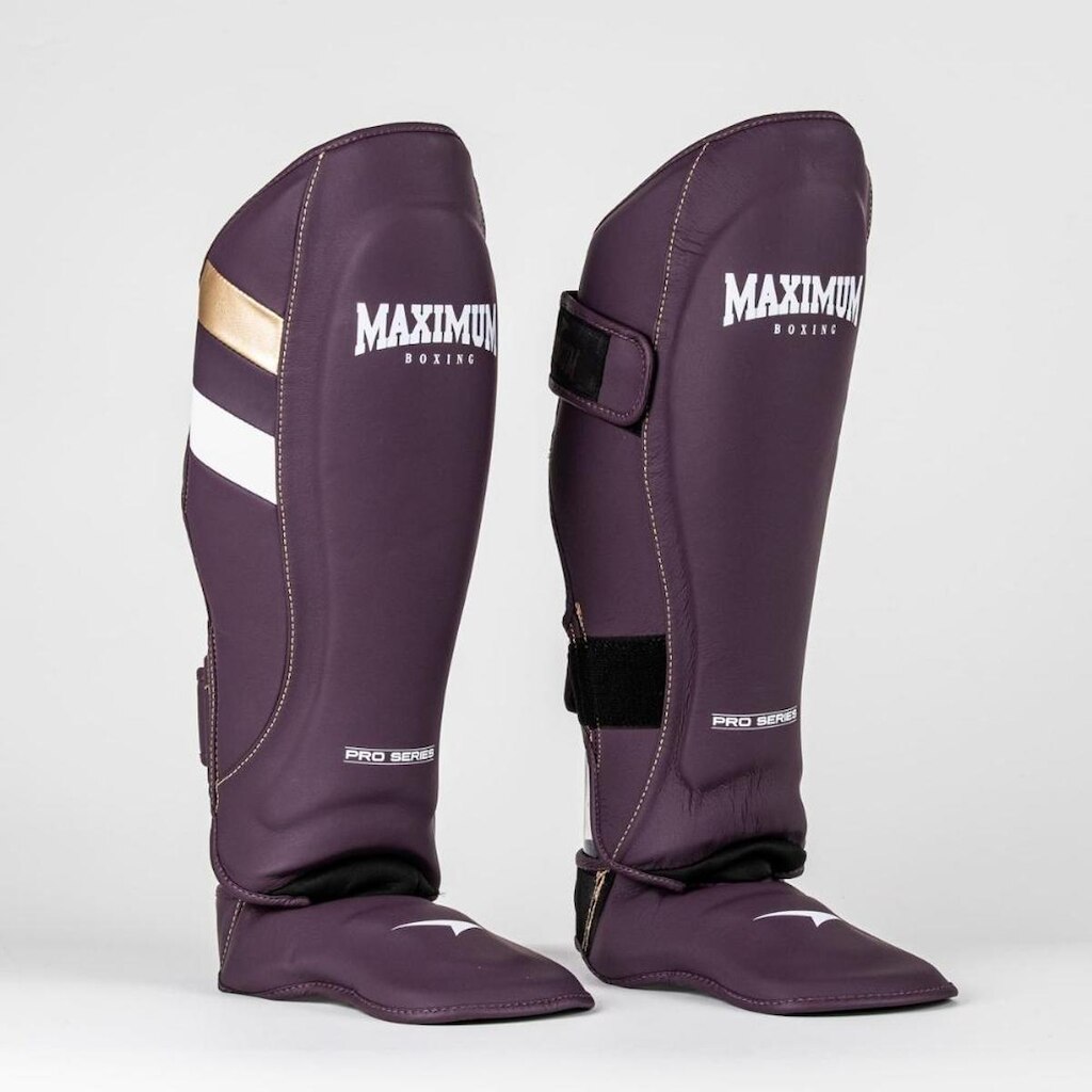 Caneleira Profissional Pro Roxa e Dourado Muay Thai e Kickboxing Maximum