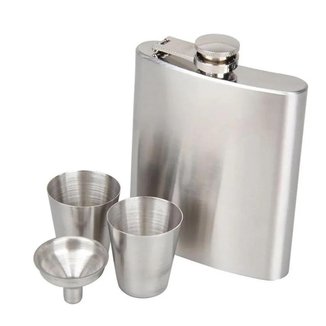 CANTIL WHISKEIRA DE BOLSO PORTA BEBIDAS COPO E FUNIL EM AÇO INOX 230ML