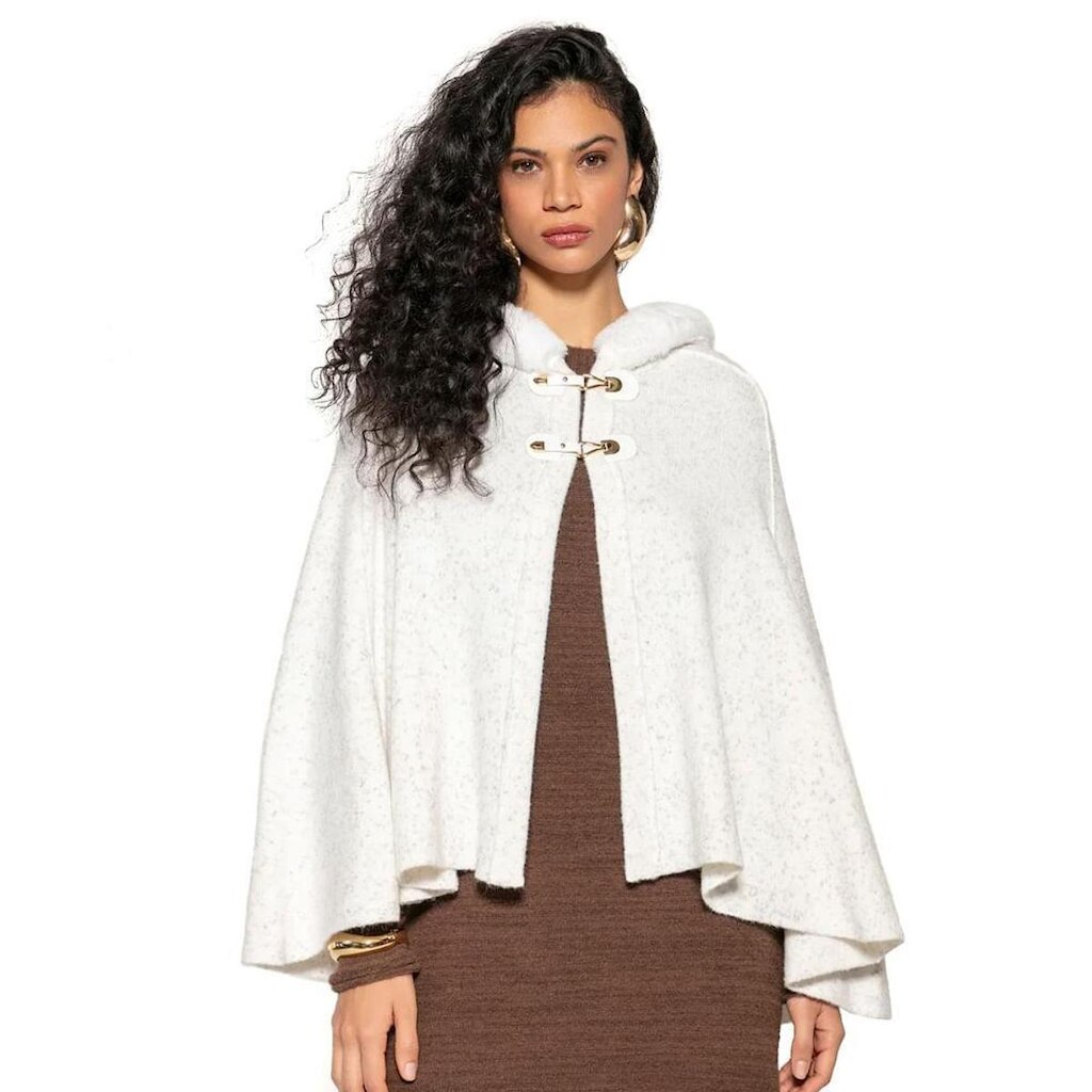 Capa Feminina Biamar Capuz Pele Fake Branco Mescla