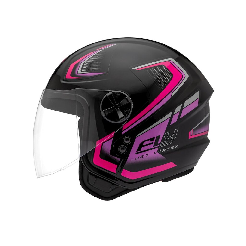 Capacete Aberto Feminino Fly Jet HG Vortex Preto e Rosa Brilhante