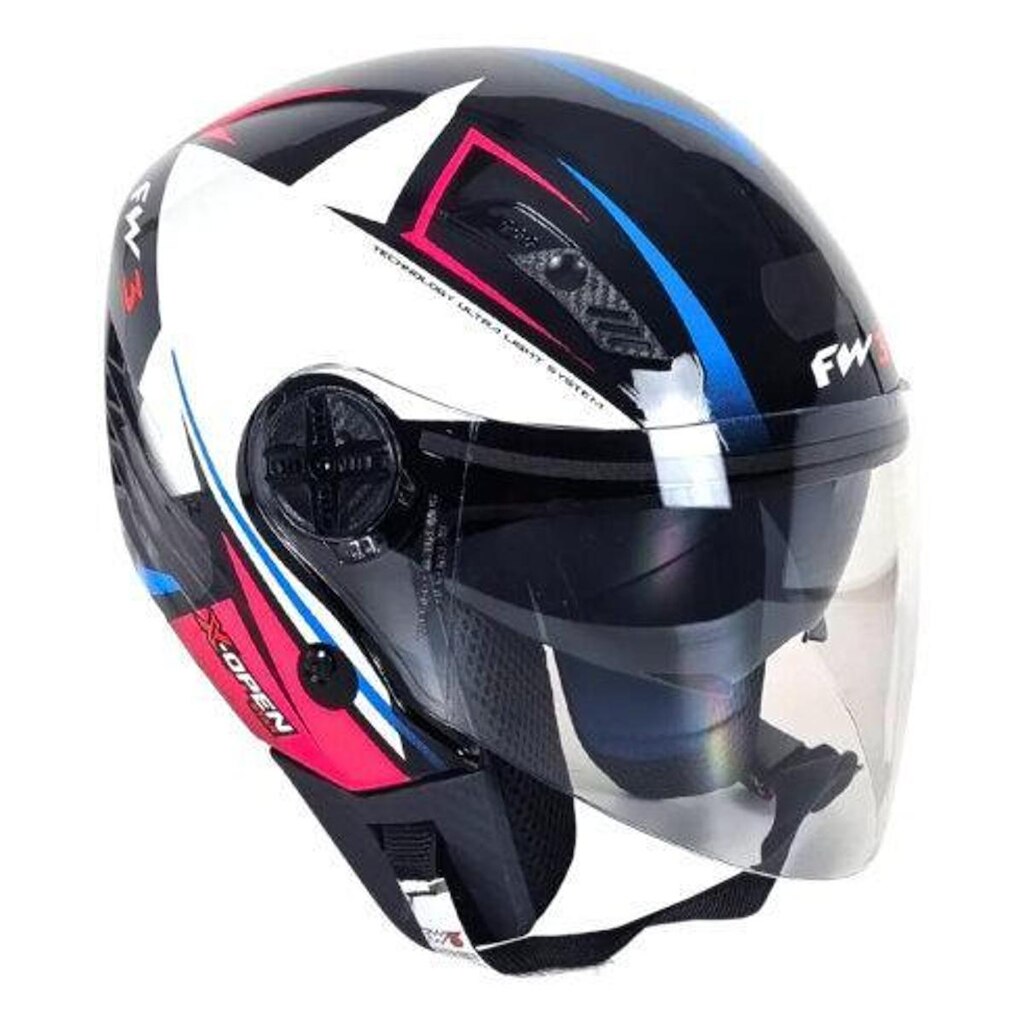 Capacete Aberto FW3 X Open UP Star Azul e Rosa com Óculos interno