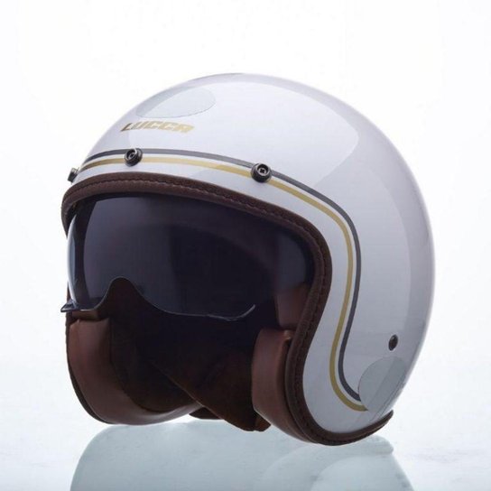 Capacete Aberto Lucca Customs Sublime Viseira Bubble + Solar - Branco+dourado Menor preço em Capacete Aberto Lucca Customs Sublime Viseira Bubble + Solar - Branco+dourado