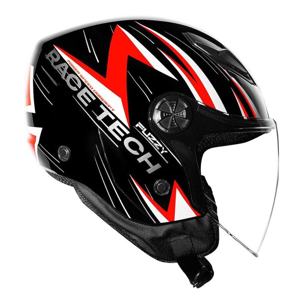 Capacete Aberto Race Tech Play Fuzzy Preto e Vermelho