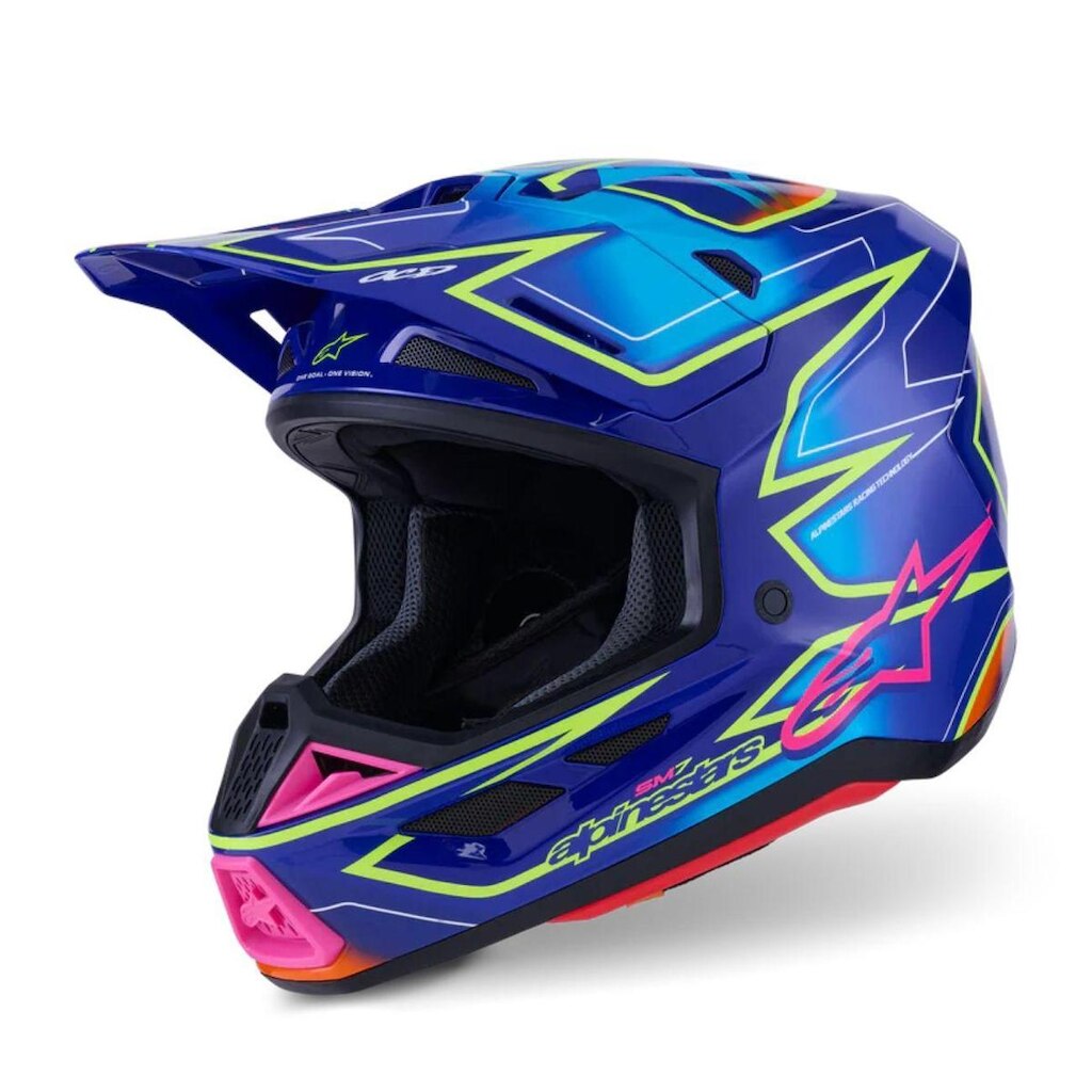 Capacete Alpinestars SM7 Cast Azul Rosa Amarelo