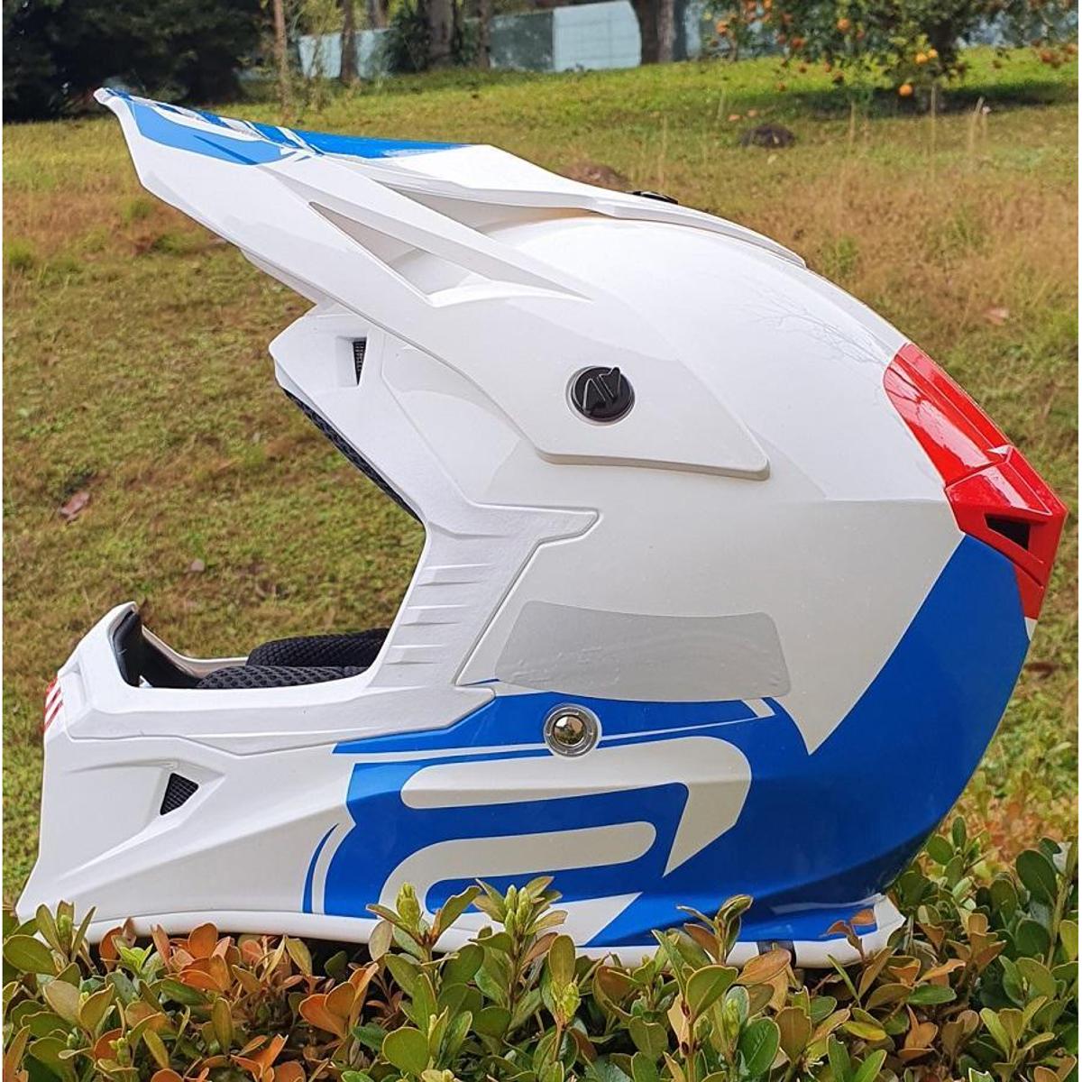 Capacete Asw Core Legacy Branco Azul Vermelho Trilha Motocross - Branco+Azul  | Netshoes