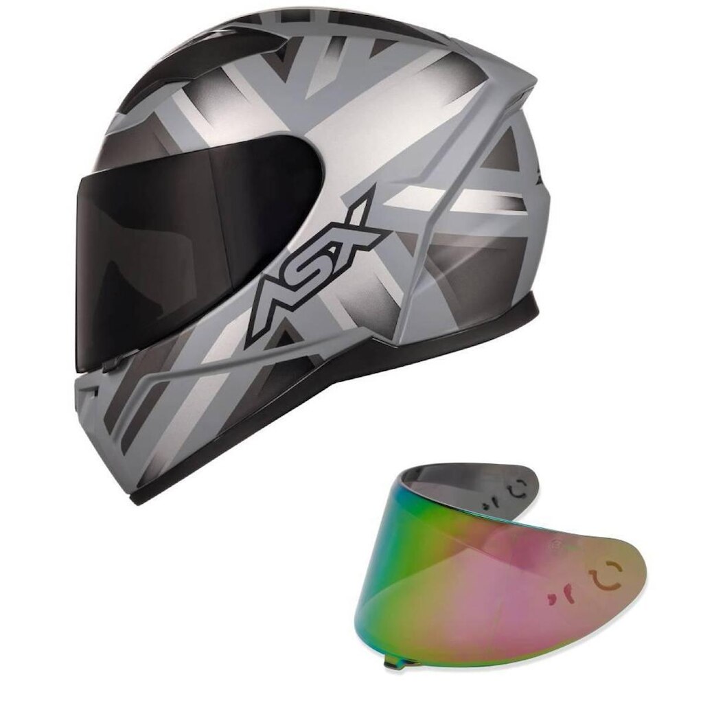 Capacete ASX City Kingdom Preto e Prata Mais Viseira Camaleão