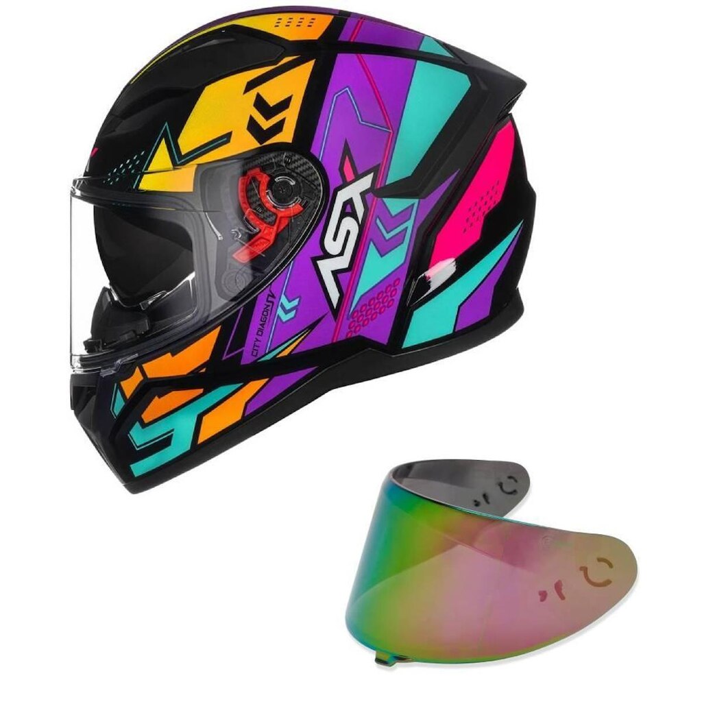 Capacete ASX City SV Diagon Amarelo e Roxo Mais Viseira Camaleão