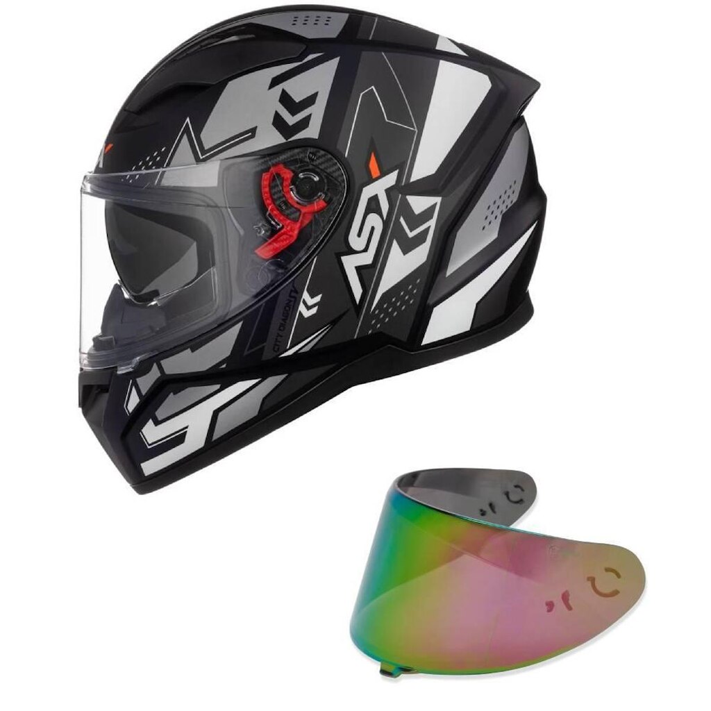 Capacete ASX City SV Diagon Preto e Prata Mais Viseira Camaleão