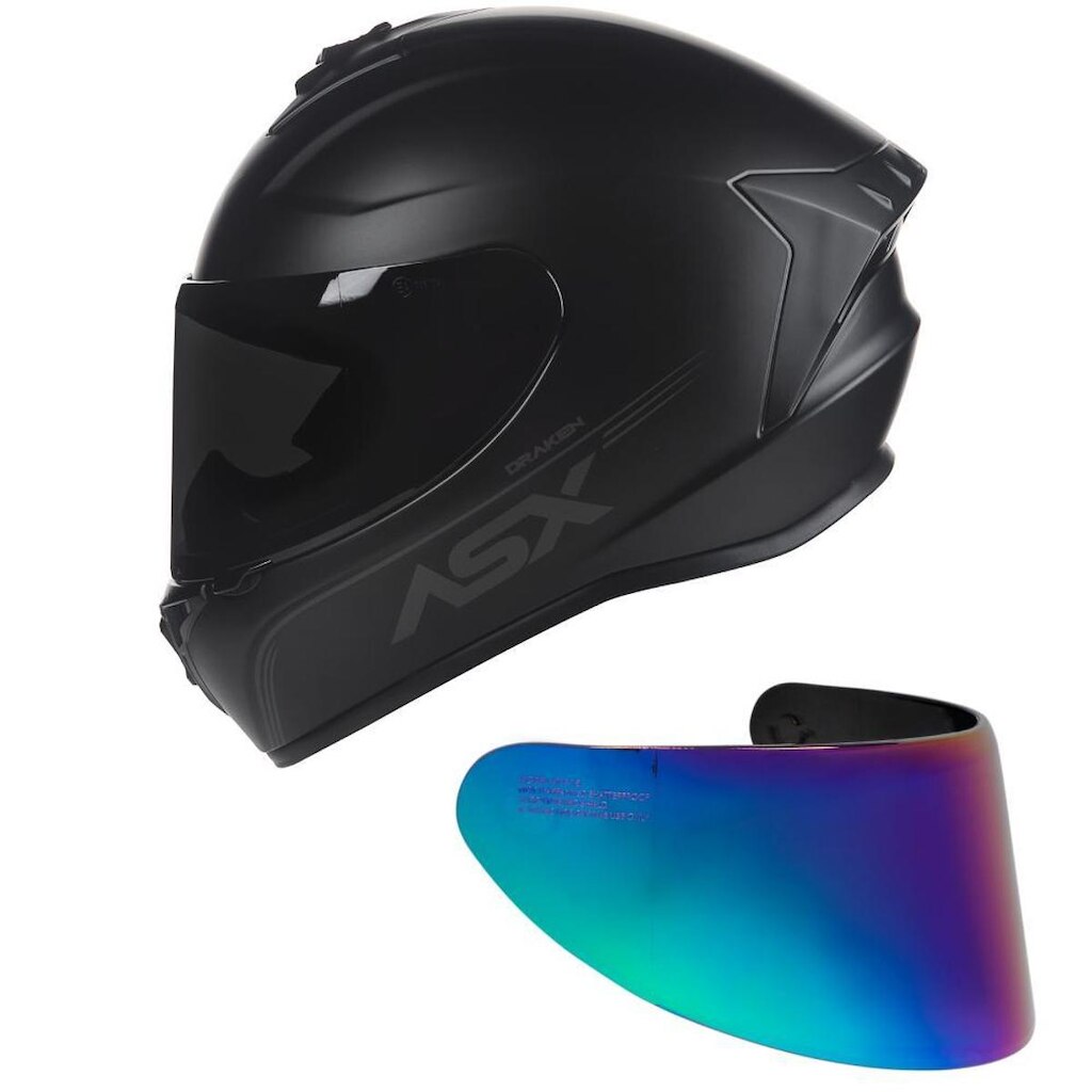 Capacete ASX Draken Solid Preto Fosco Mais Viseira Camaleão