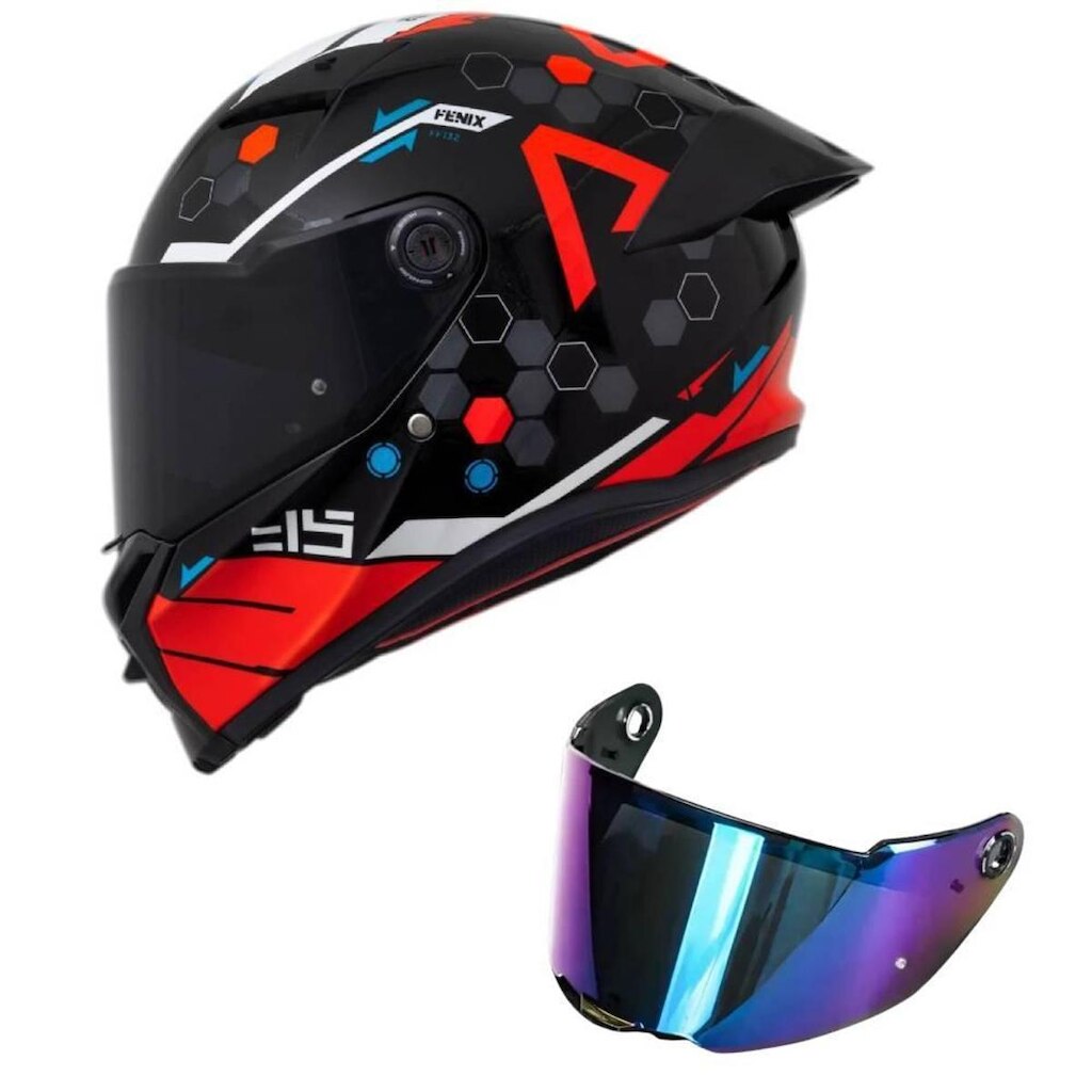 Capacete Axxis Fênix Alpha B5 Preto e Vermelho Mais Viseira Camaleão