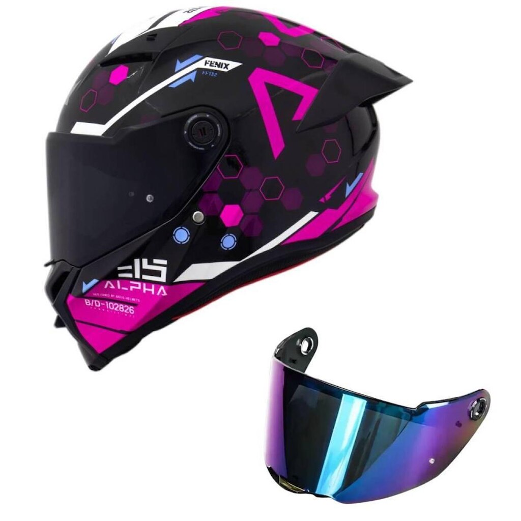 Capacete Axxis Fênix Alpha B8 Preto e Rosa Mais Viseira Camaleão