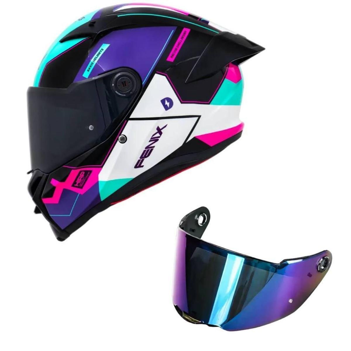 Capacete Axxis Fênix Dynamo B8 Branco e Rosa Mais Viseira Camaleão
