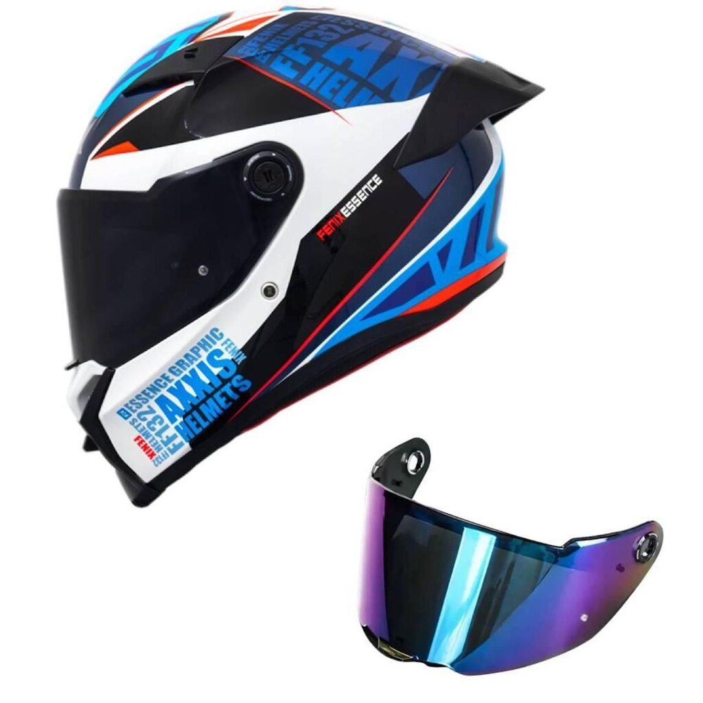 Capacete Axxis Fênix Essence A7 Branco e Azul Mais Viseira Camaleão