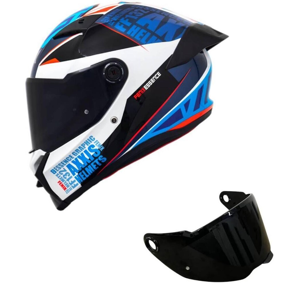 Capacete Axxis Fênix Essence A7 Branco e Azul Mais Viseira Fumê