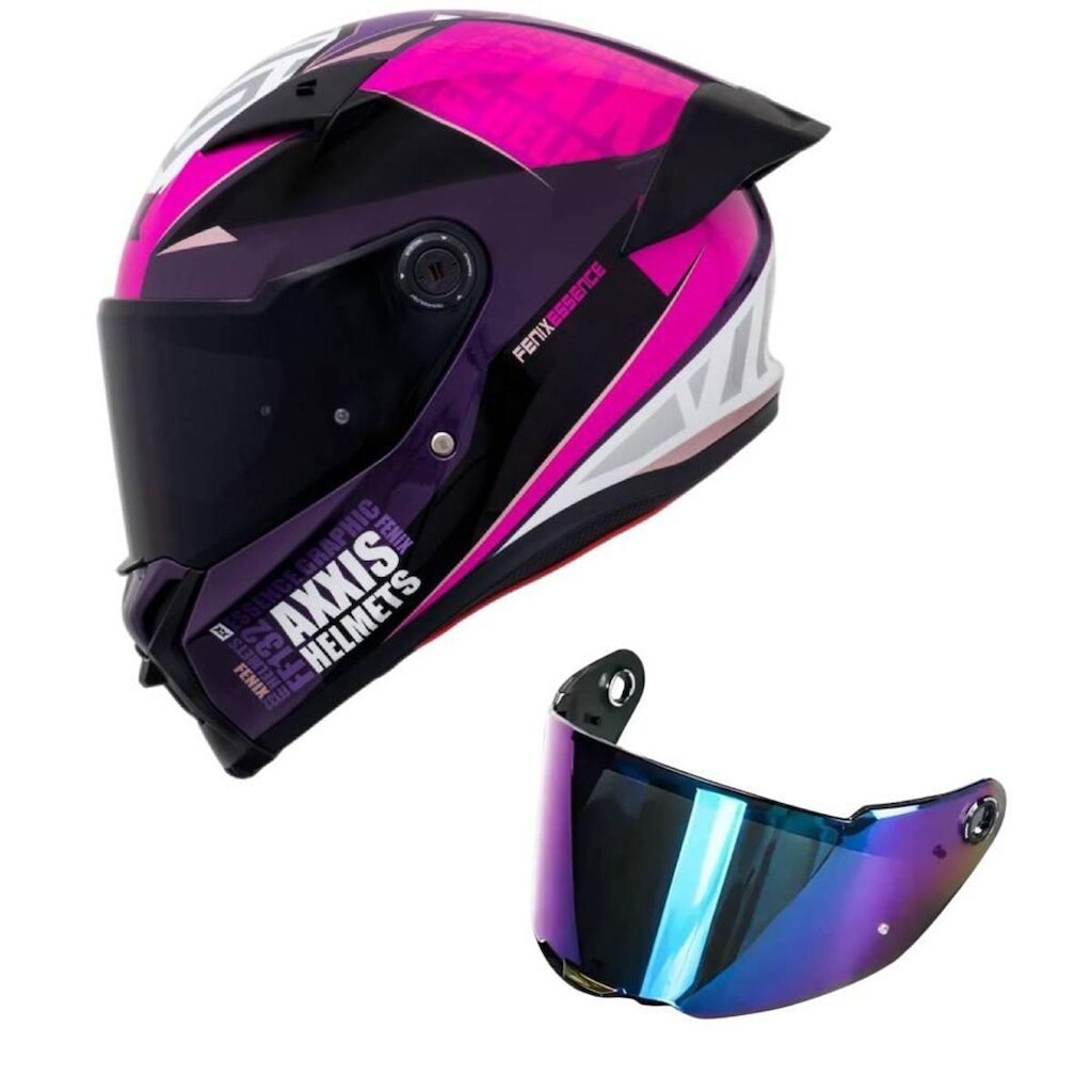 Capacete Axxis Fênix Essence C8 Rosa e Roxo Mais Viseira Camaleão