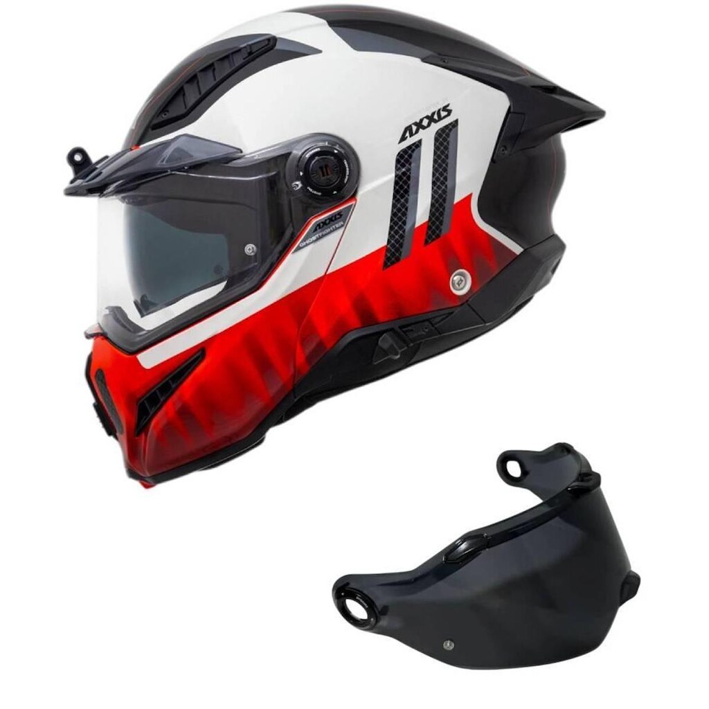 Capacete Axxis Ghostfighter Sv Grid C5 Branco e Vermelho Mais Viseira Fumê