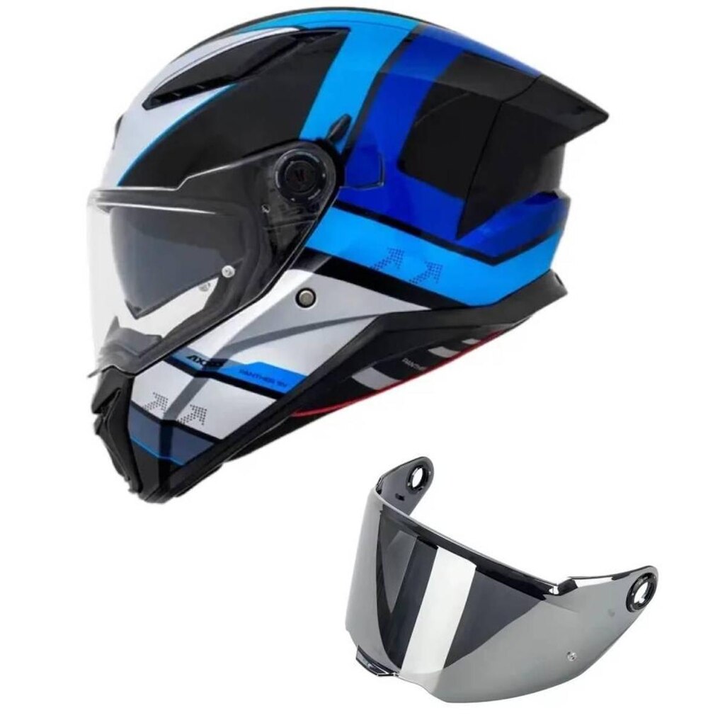 Capacete Axxis Panther Sv Valve B7 Preto e Azul Mais Viseira Prata