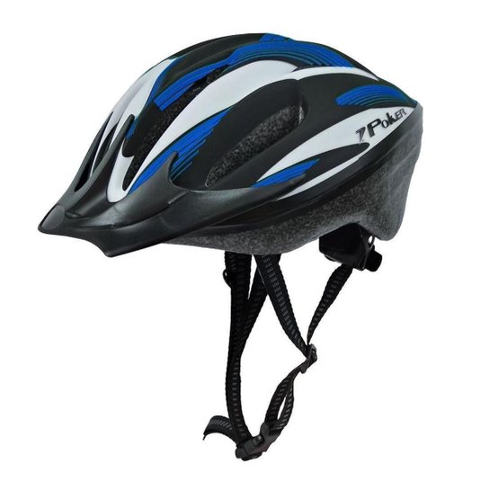 Capacete Ciclista Poker Windstorm Com Led Adulto - Preto+Azul