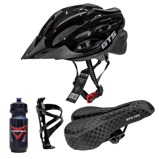 Capacete de Bike GTS + Caramanhola Suporte e Selim - - Preto