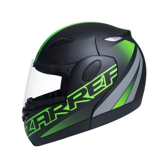Capacete de Moto Articulado Taurus Zarref - Preto+verde Menor preço em Capacete de Moto Articulado Taurus Zarref - Preto+verde