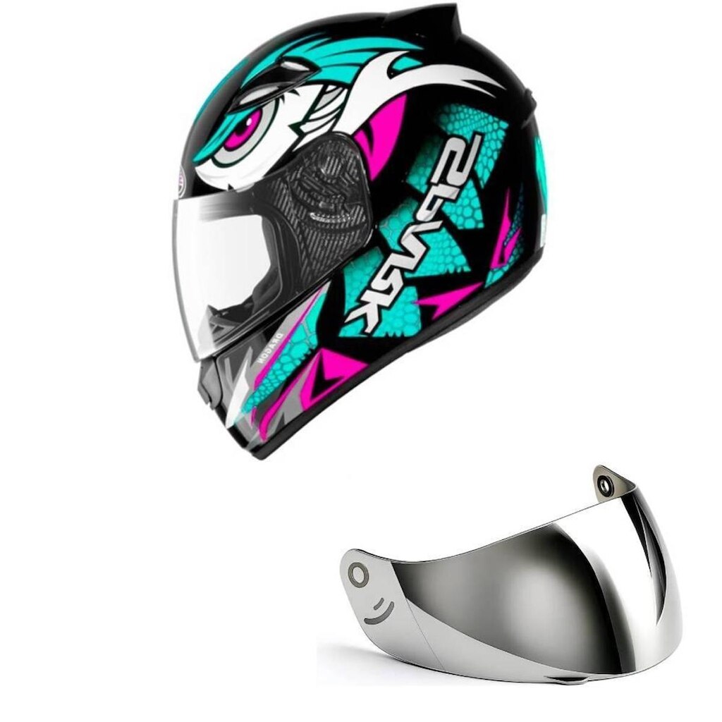 Capacete Ebf New Spark Dragon Verde e Rosa Mais Viseira Prata