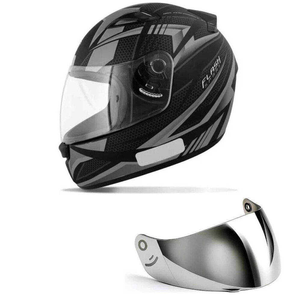 Capacete Ebf New Spark Flash Preto e Prata Mais Viseira Prata