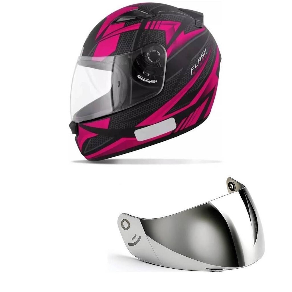 Capacete Ebf New Spark Flash Preto e Rosa Mais Viseira Prata