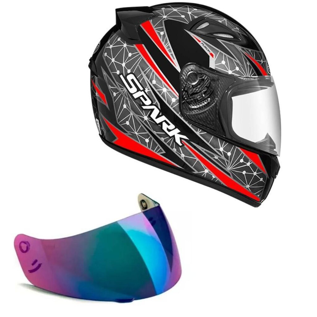 Capacete Ebf New Spark Fusion Preto e Vermelho Mais Viseira Camaleão