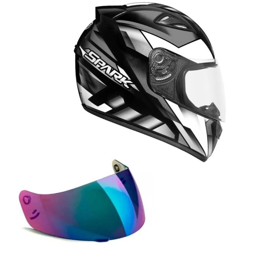 Capacete Ebf New Spark Oroc Preto e Prata Mais Viseira Camaleão