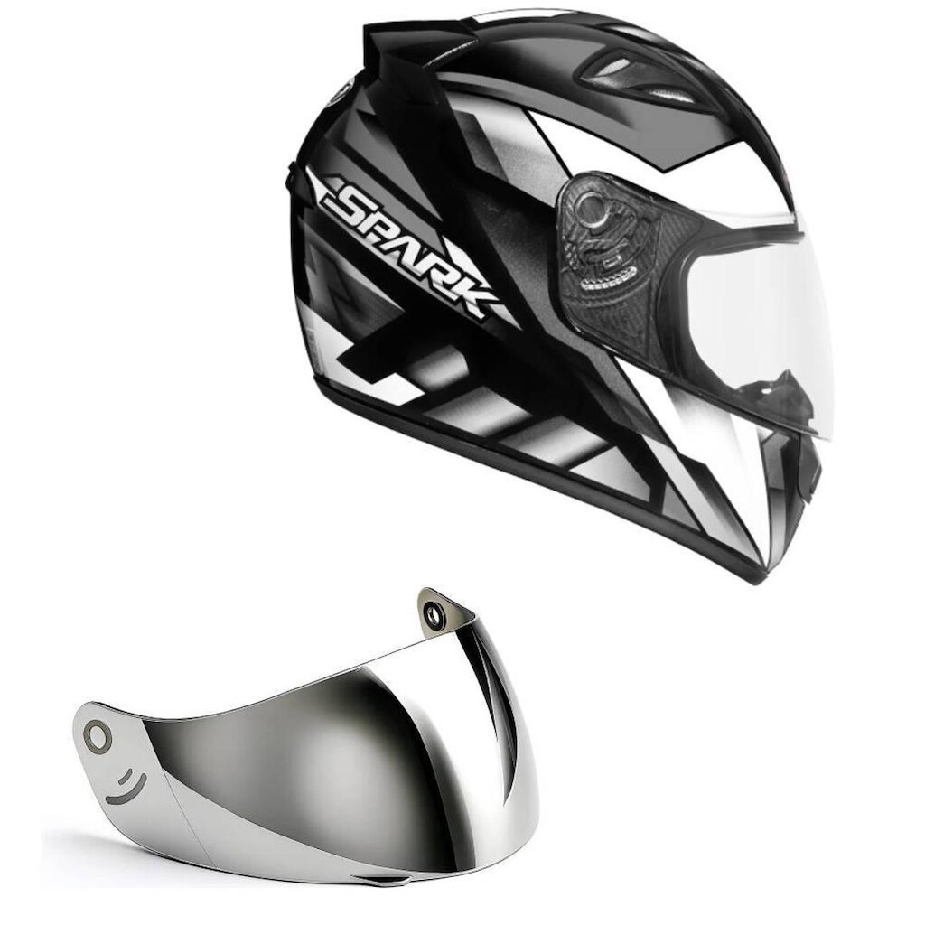 Capacete Ebf New Spark Oroc Preto e Prata Mais Viseira Prata