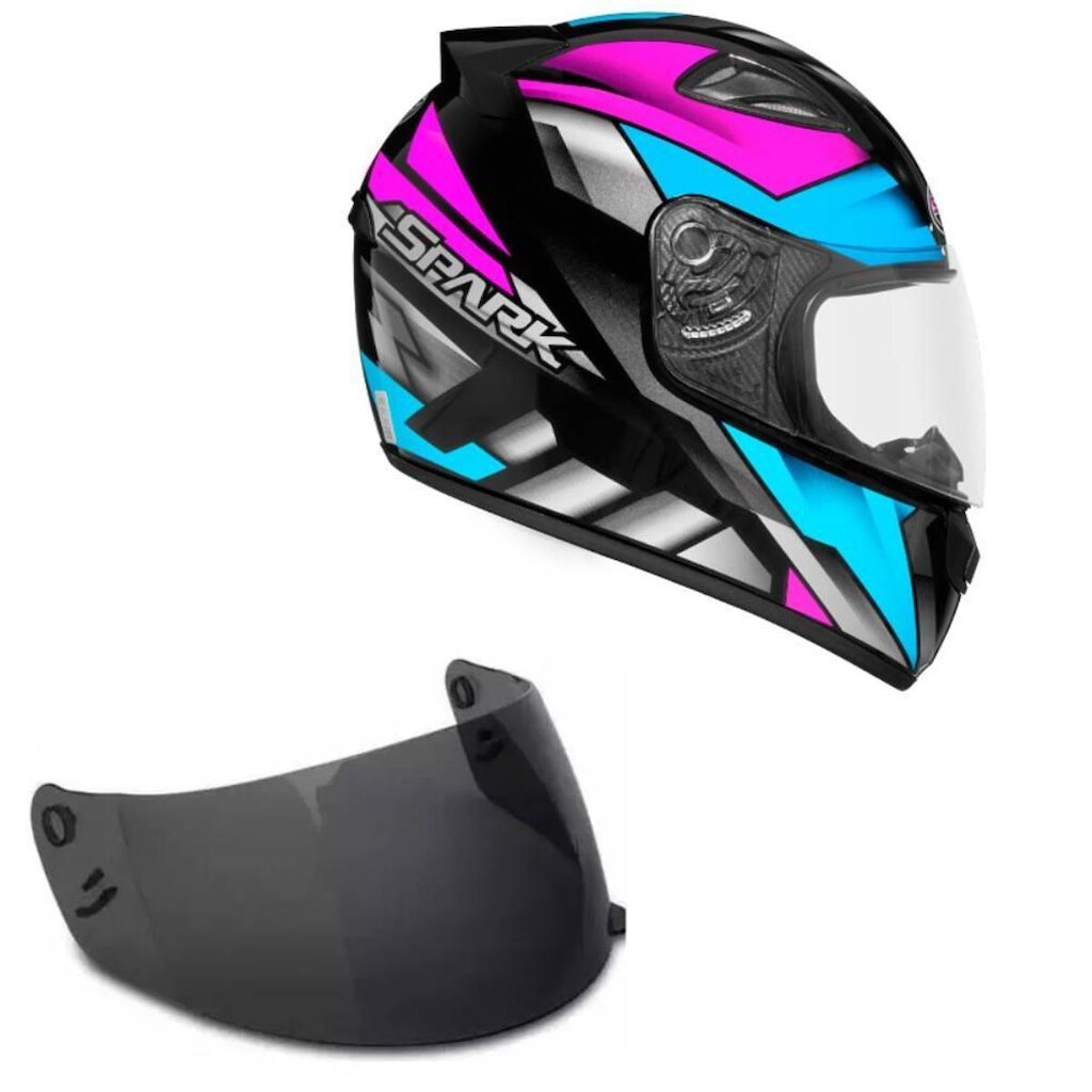 Capacete Ebf New Spark Oroc Preto e Rosa Mais Viseira Fumê