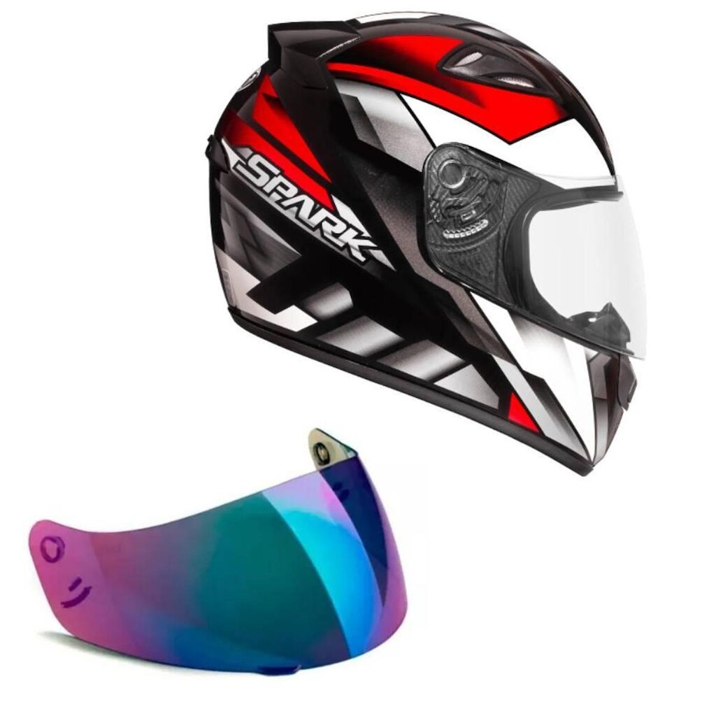 Capacete Ebf New Spark Oroc Preto e Vermelho Mais Viseira Camaleão