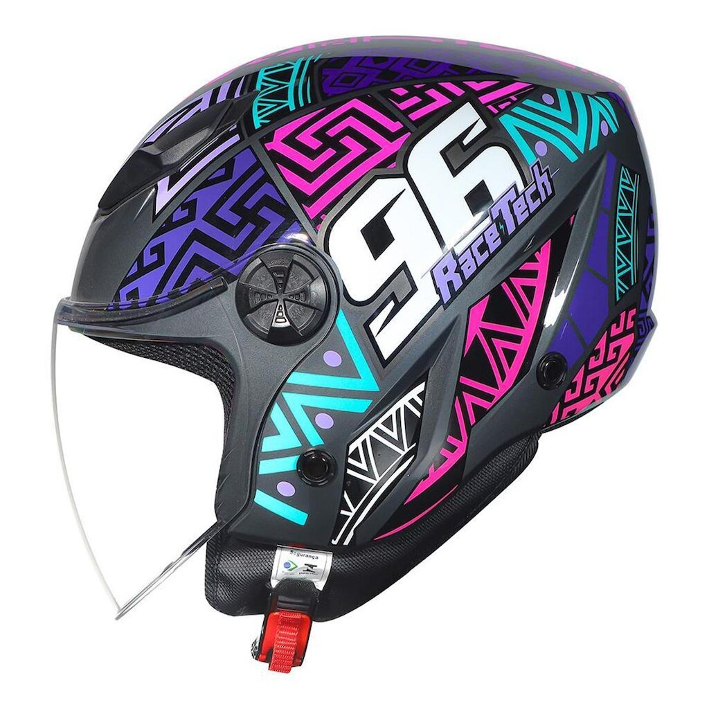 Capacete Feminino Aberto Race Tech Play Art Rosa e Titanium Brilhante