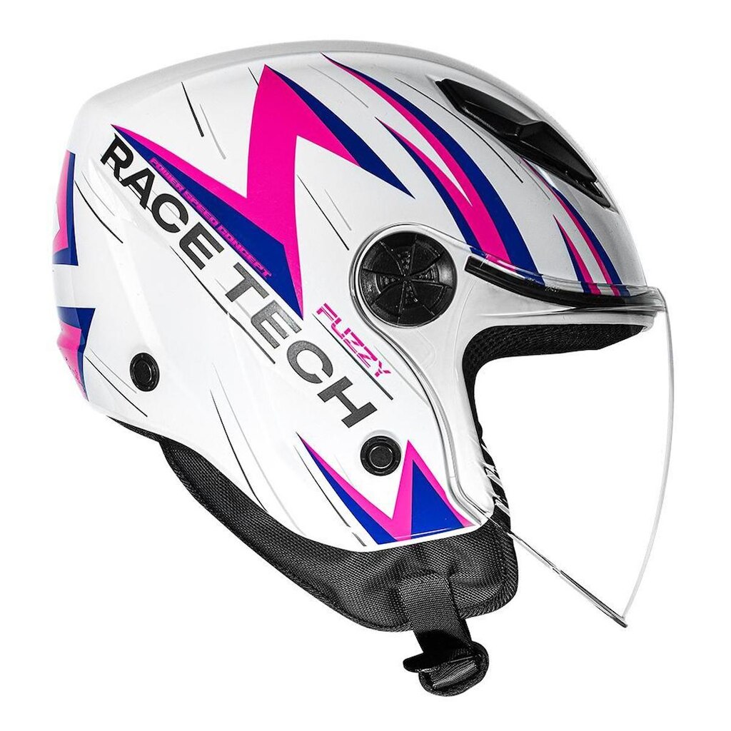 Capacete Feminino Aberto Race Tech Play Fuzzy Branco e Rosa