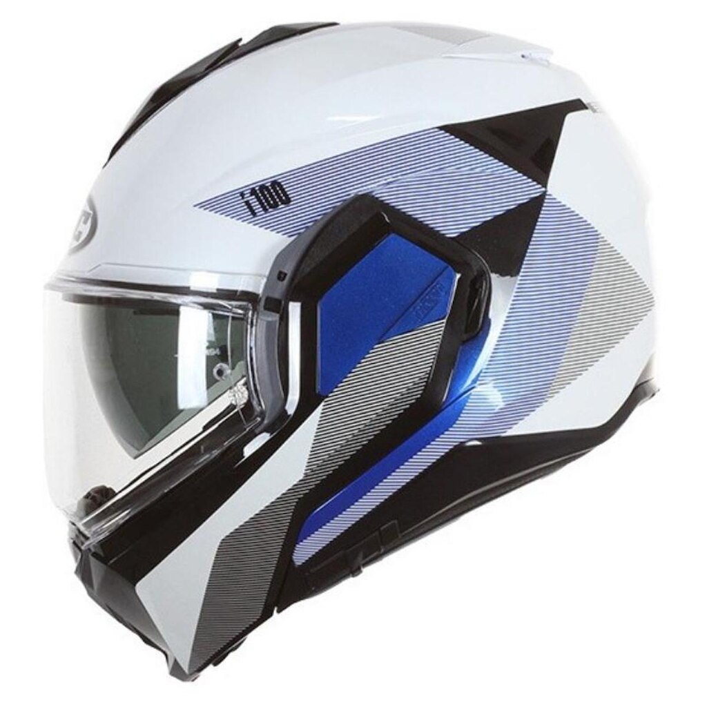 Capacete Hjc I100 Beston Escamotiável Branco Azul E Cinza