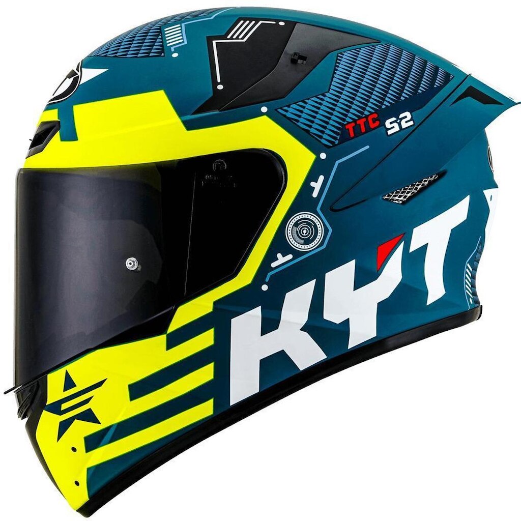 Capacete KYT TT Course Fuselage Azul e Amarelo