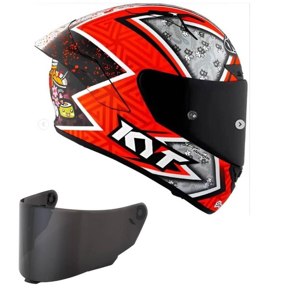 Capacete KYT TT Course Gino Rea Branco e Laranja Mais Viseira Fumê