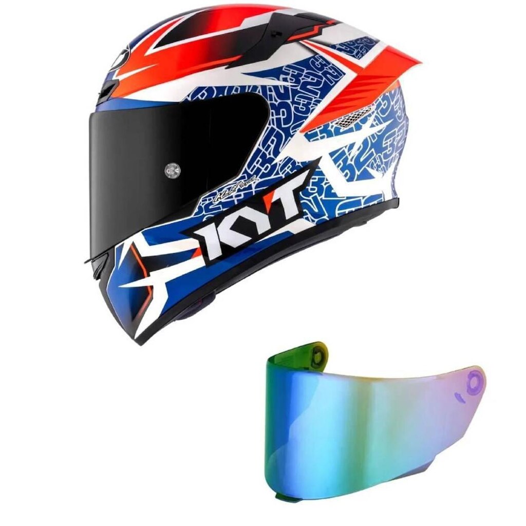 Capacete KYT TT Course Vinales Balance Azul e Laranja Mais Viseira Camaleão
