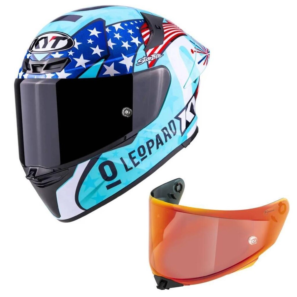 Capacete KYT TT Revo Leopard Américas Azul Mais Viseira Vermelha