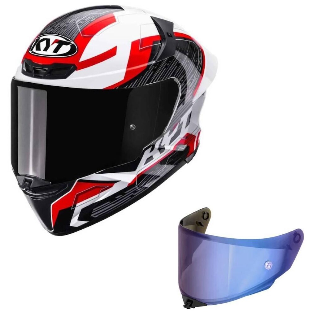 Capacete KYT TT Revo Speeding Branco e Vermelho Mais Viseira Azul
