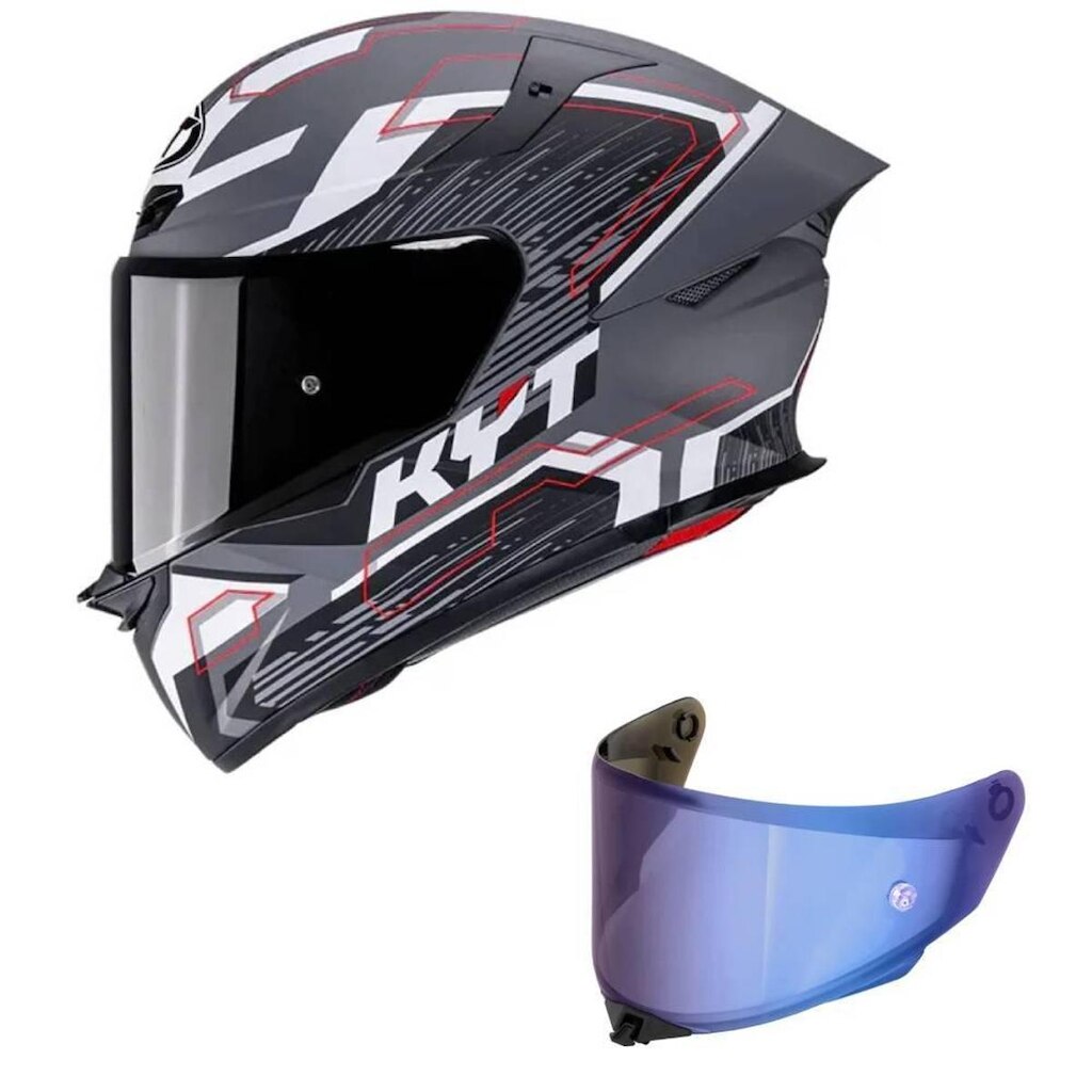 Capacete KYT TT Revo Speeding Preto e Cinza Mais Viseira Azul