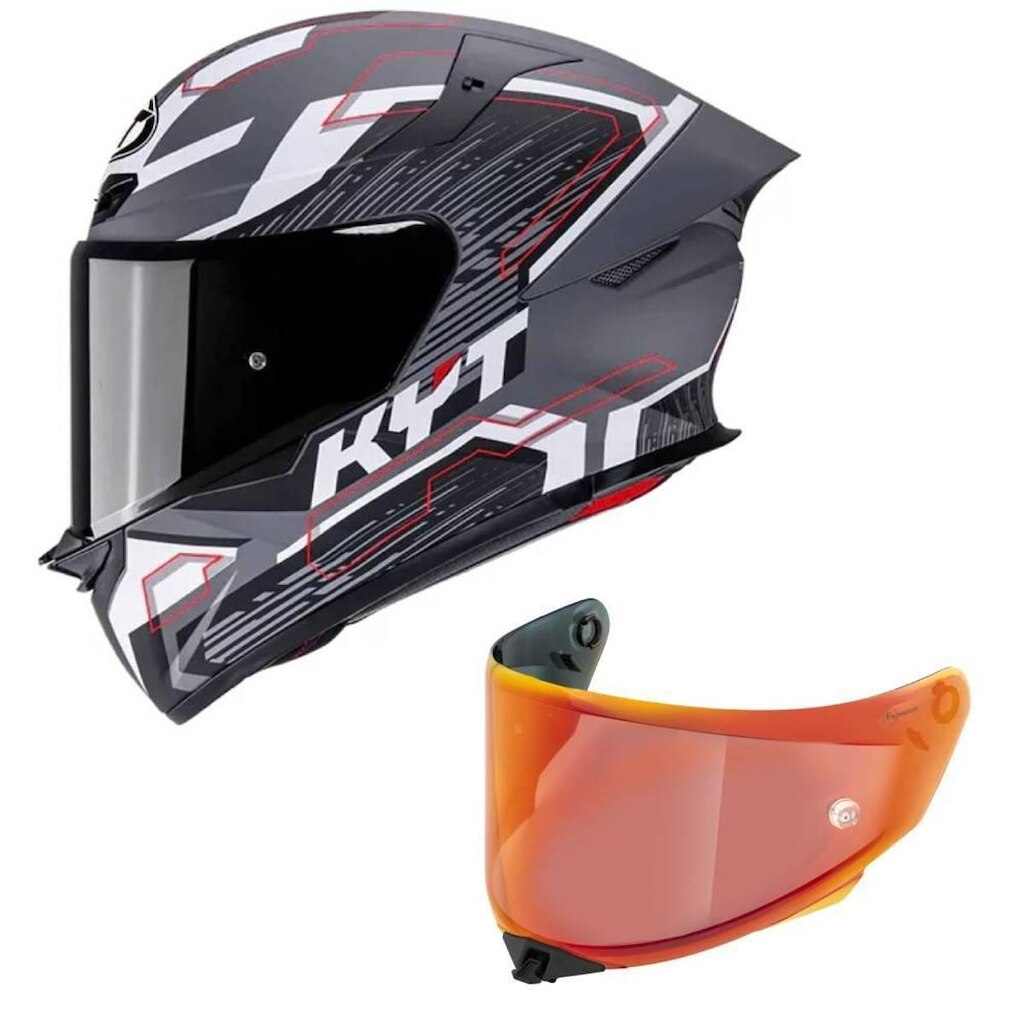 Capacete KYT TT Revo Speeding Preto e Cinza Mais Viseira Vermelha
